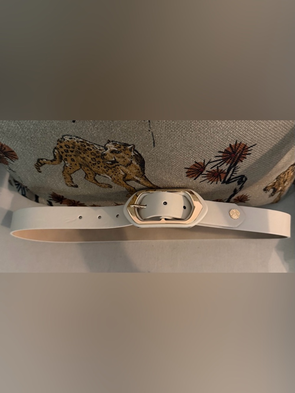 Vince Camuto Cream Belt with Gold-Tone Buckle